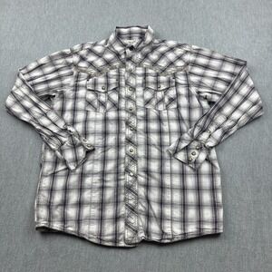 Ariat‎ Shirt Mens Medium Purple Plaid Tartan Pearl Snap Long Sleeve Retro Fit